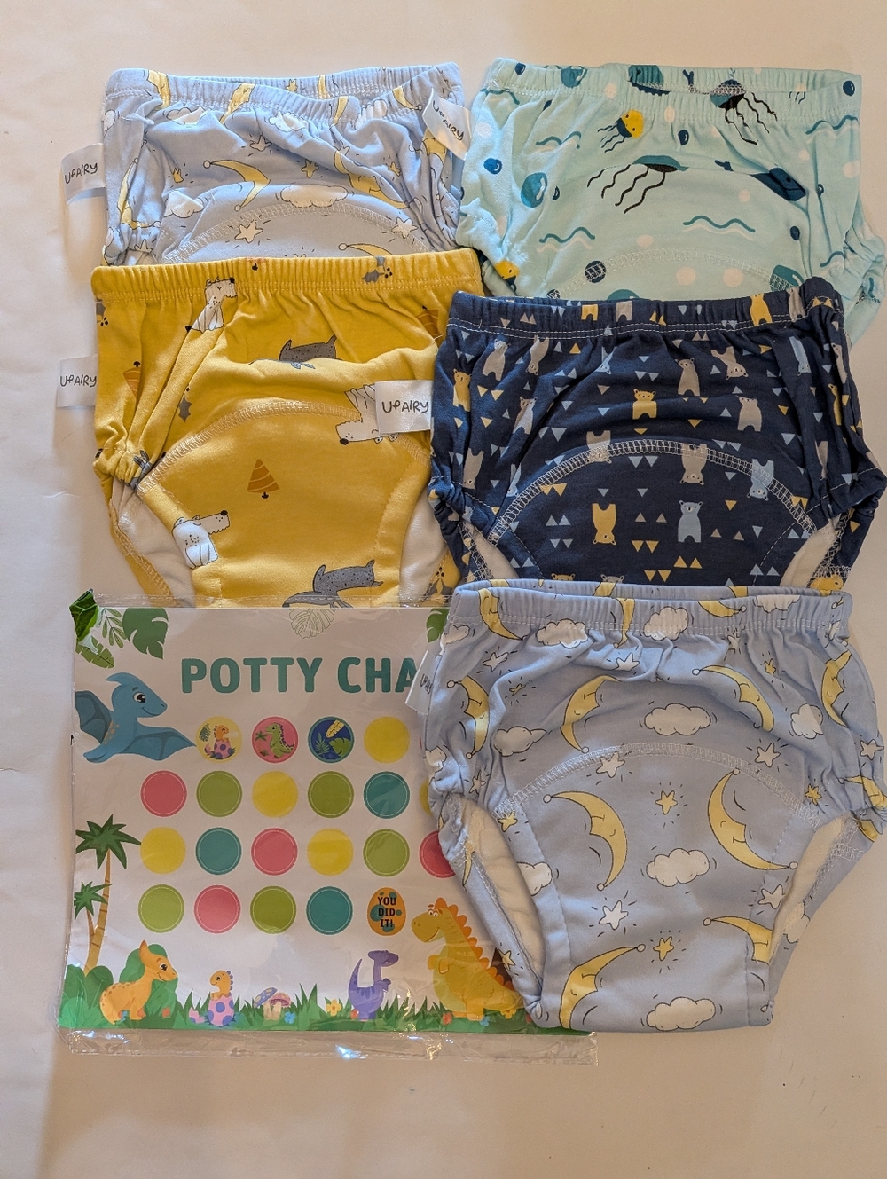 New UpAiry Toddler Training Pants Or Underwear Set Of 5 Size Med. W/ Potty Chart